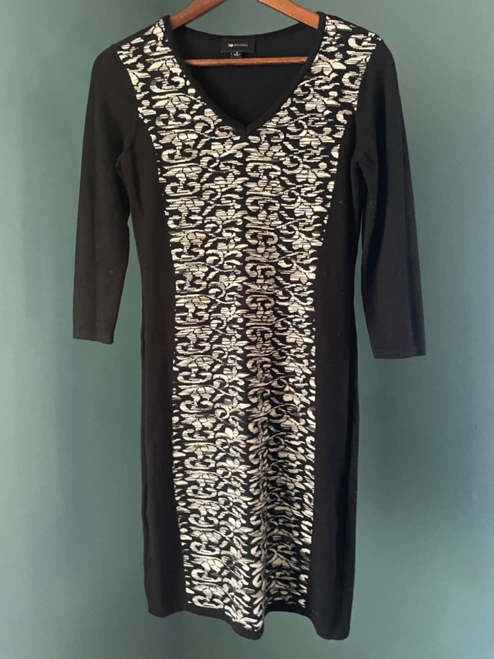 AB Studio Black Knit Dress with White Pattern